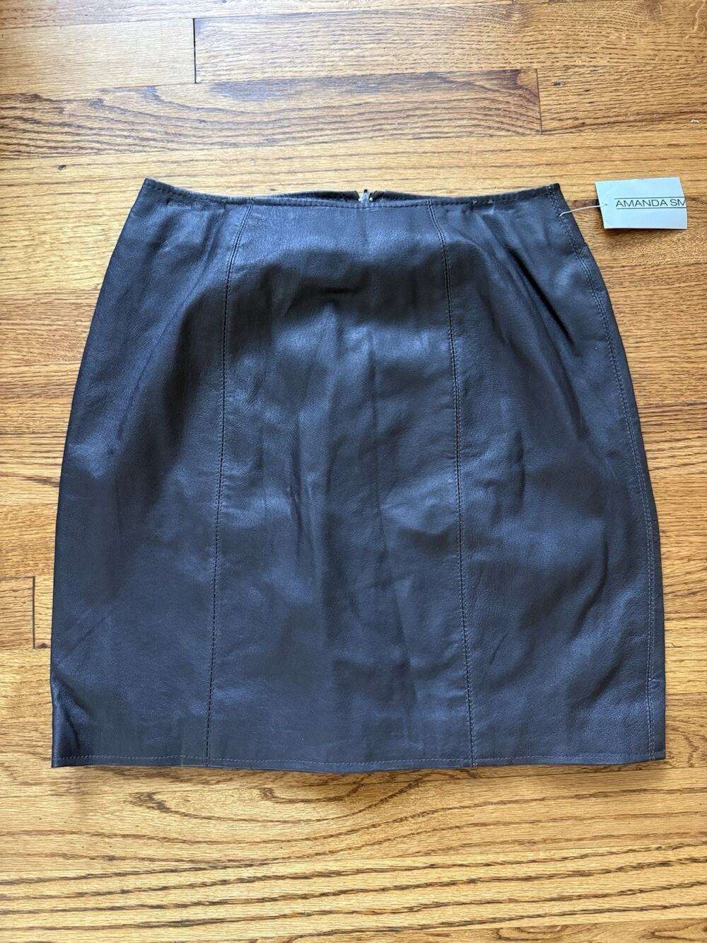 Vintage Amanda Smith 100% Genuine Leather Brown Mini Skirt Size 6 EUC